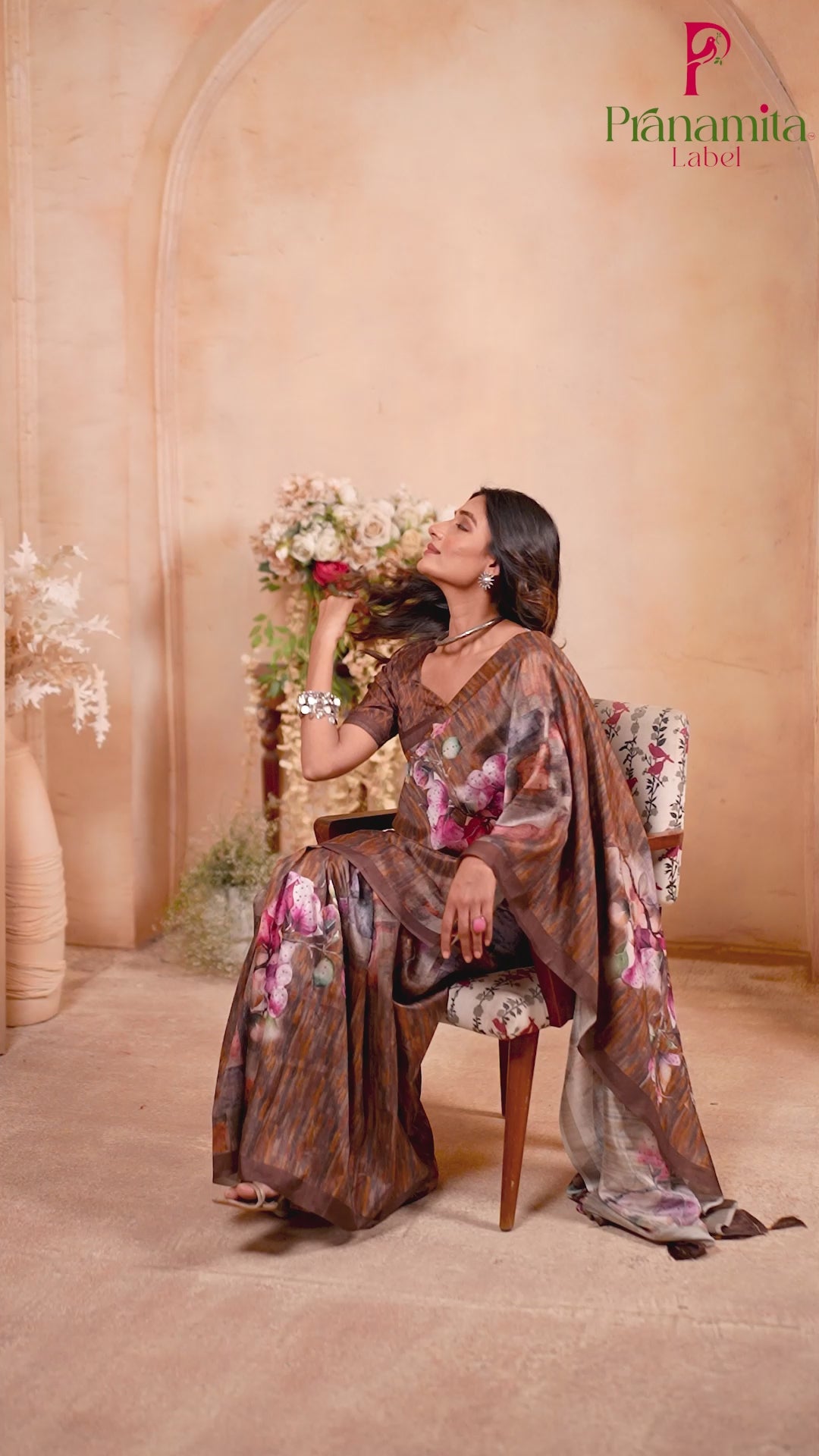Coffee Tussar Silk Floral Saree